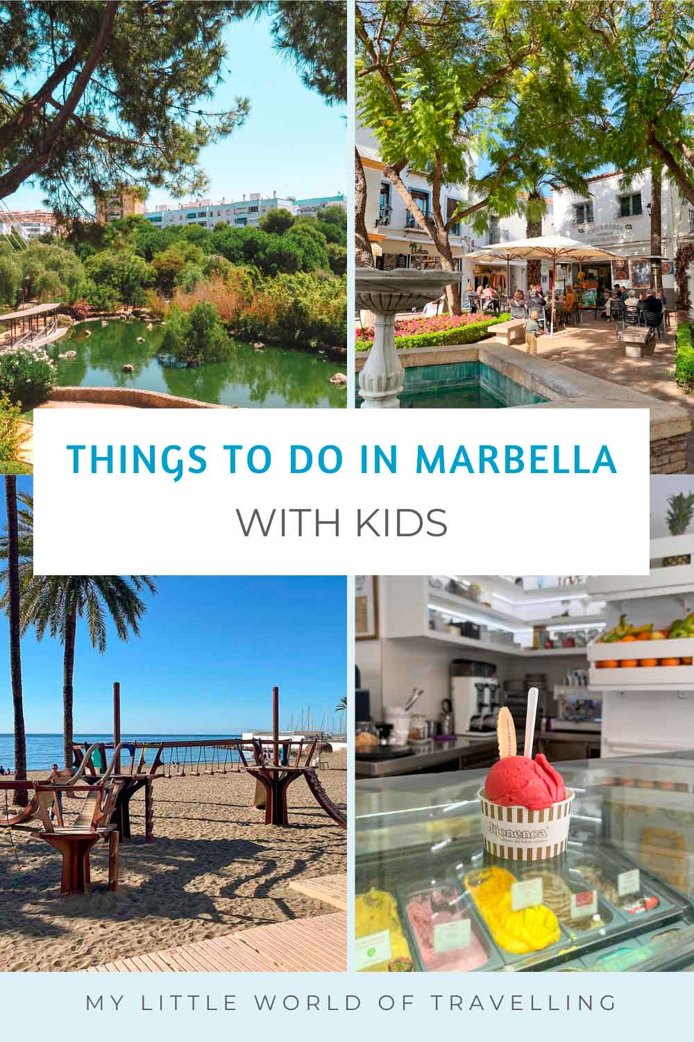 Collage that shows best activities to do in Marbella with children.