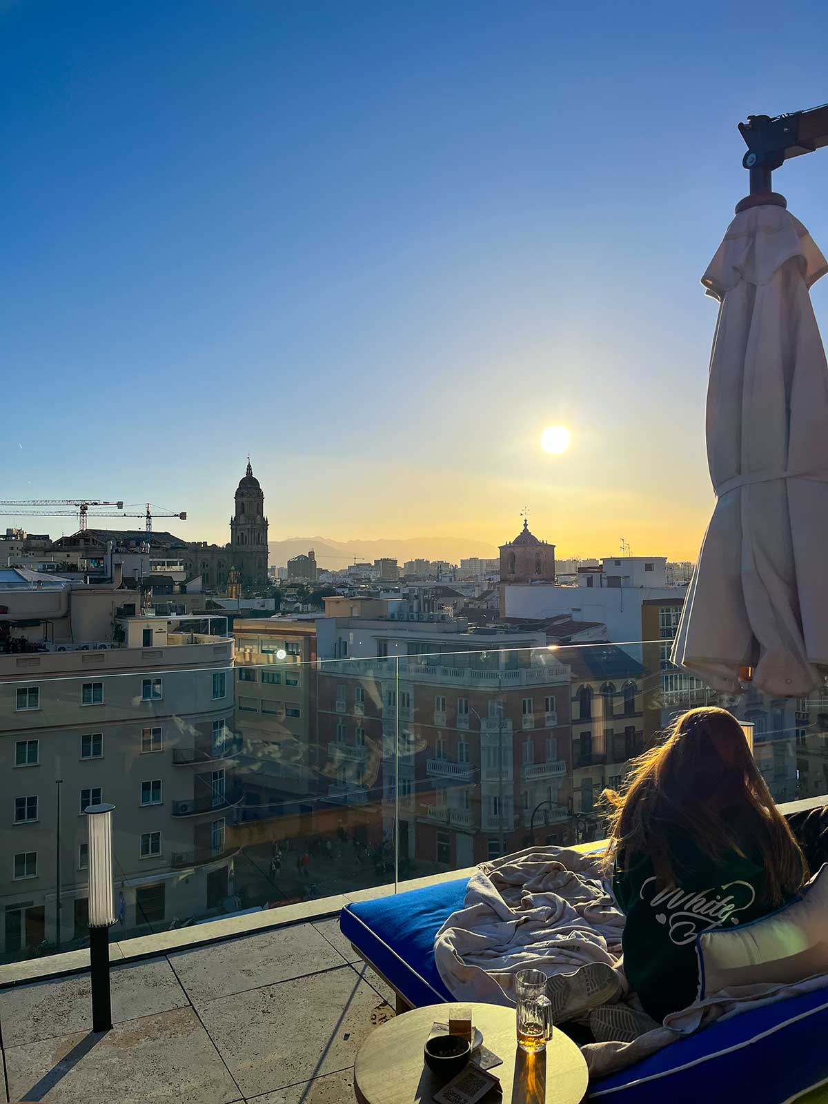 Sunset from ME Malaga hotel rooftop.