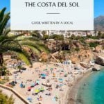 Pinterest pin that shows a beautiful beach in Nerja.