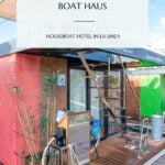 Pinterest pin that shows a photo of Boat Haus boathotel in La Linea de la Concepcion, Cadiz.