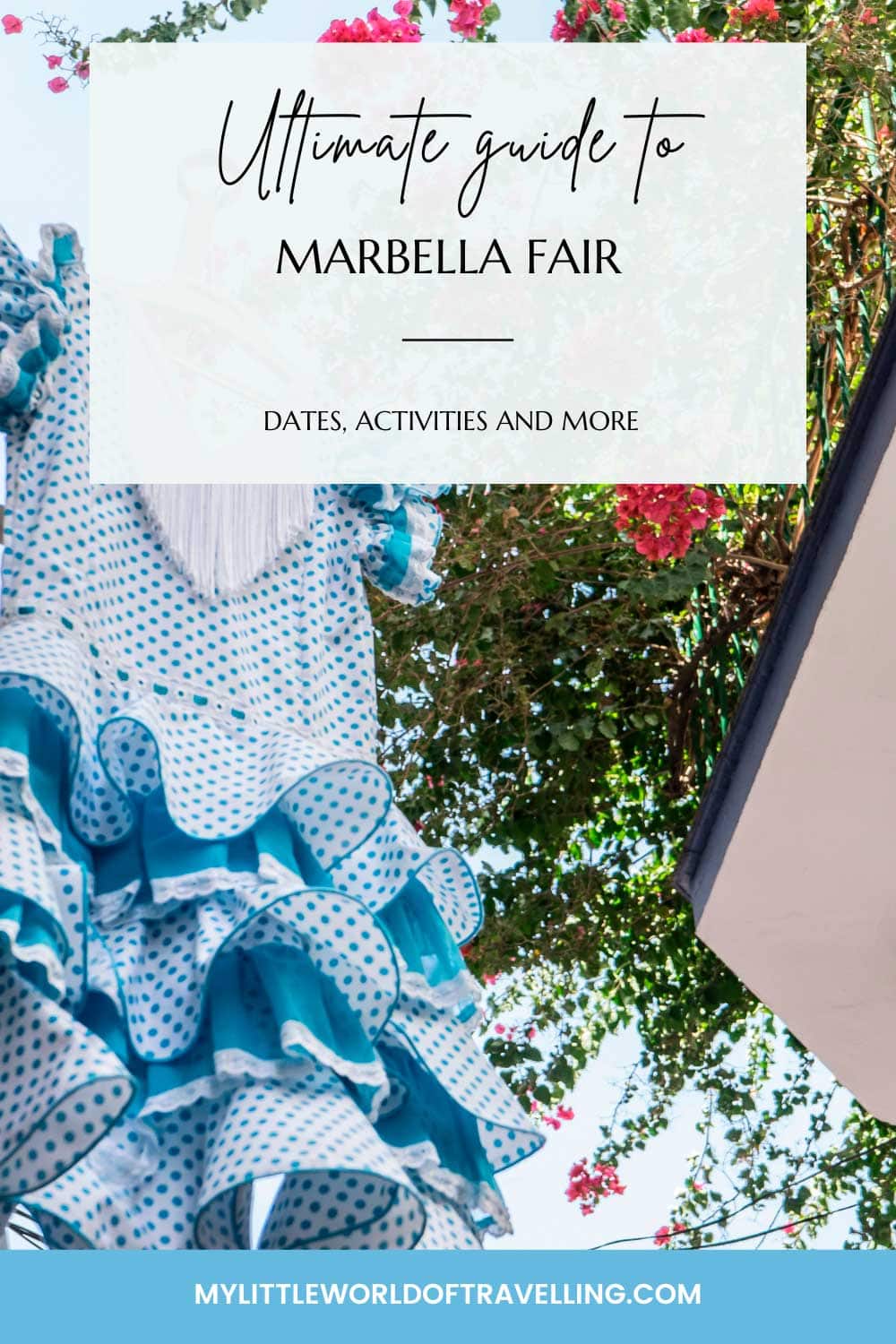 Pinterest pin showcasing a blue flamenco dress with dots.