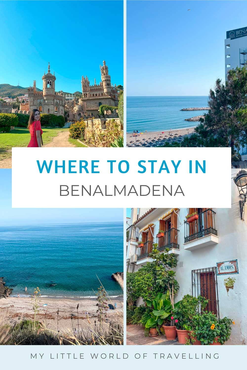 Pinterest pin that shows different areas to stay in Benalmadena, Spain.