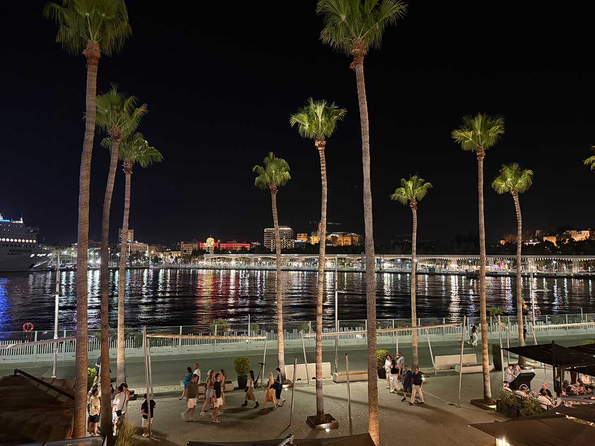 Activities in Malaga in August (with Insider Tips) 21 Muelle Uno port at night.
