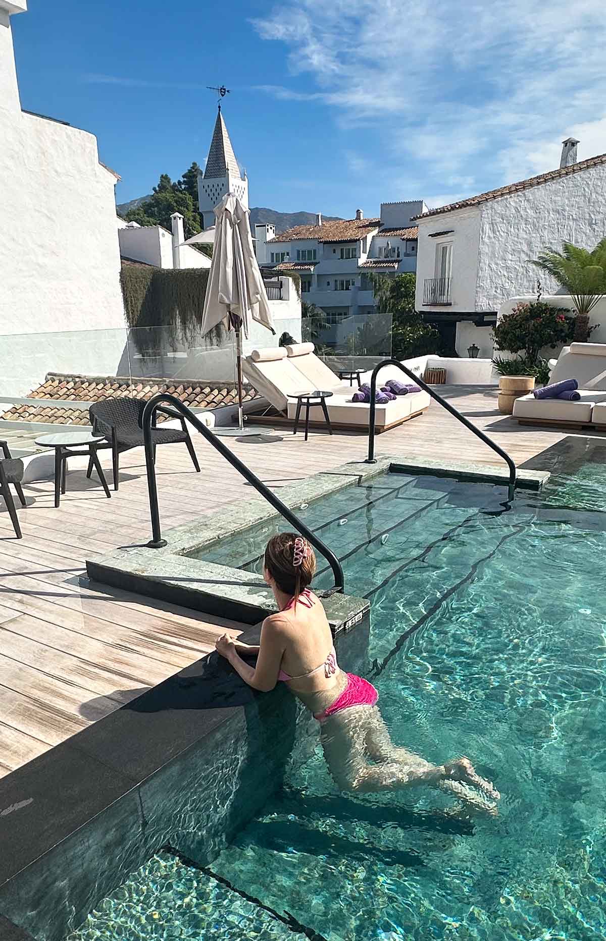 Cristina at the Adult-only pool in Nobu Hotel Marbella.