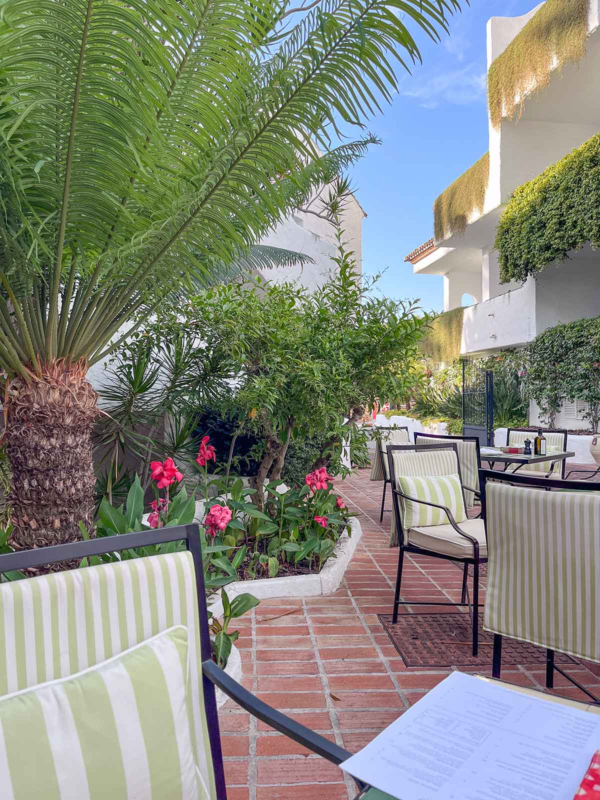 Outdoor seating at Nobu Marbella Hotel.